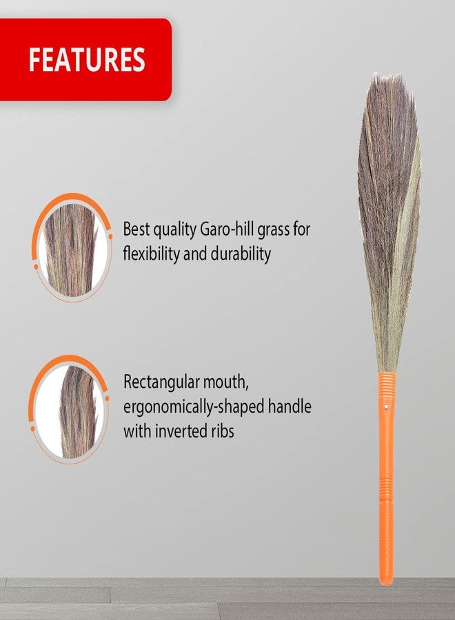 Monkey 555 Premium Plastic Natural Grass Floor Broom - Pack Of 2 | Removes Fine Dust | Garo-Hill Grass | Super Strong & Durable | Mechanical Locking | Ergonomic Handle Broomstick | Eco-Friendly - Image 2